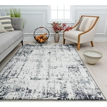 Rugs America Amabella IV40A Black Horizon Abstract Vintage White Area Rug, 8'x10'