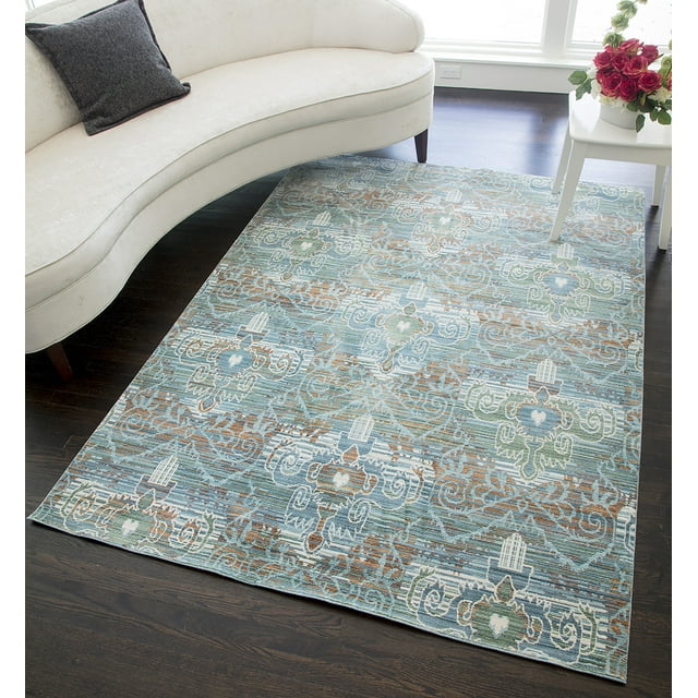 Rugs America Asteria Collection Blue Green AI400A Transitional Floral