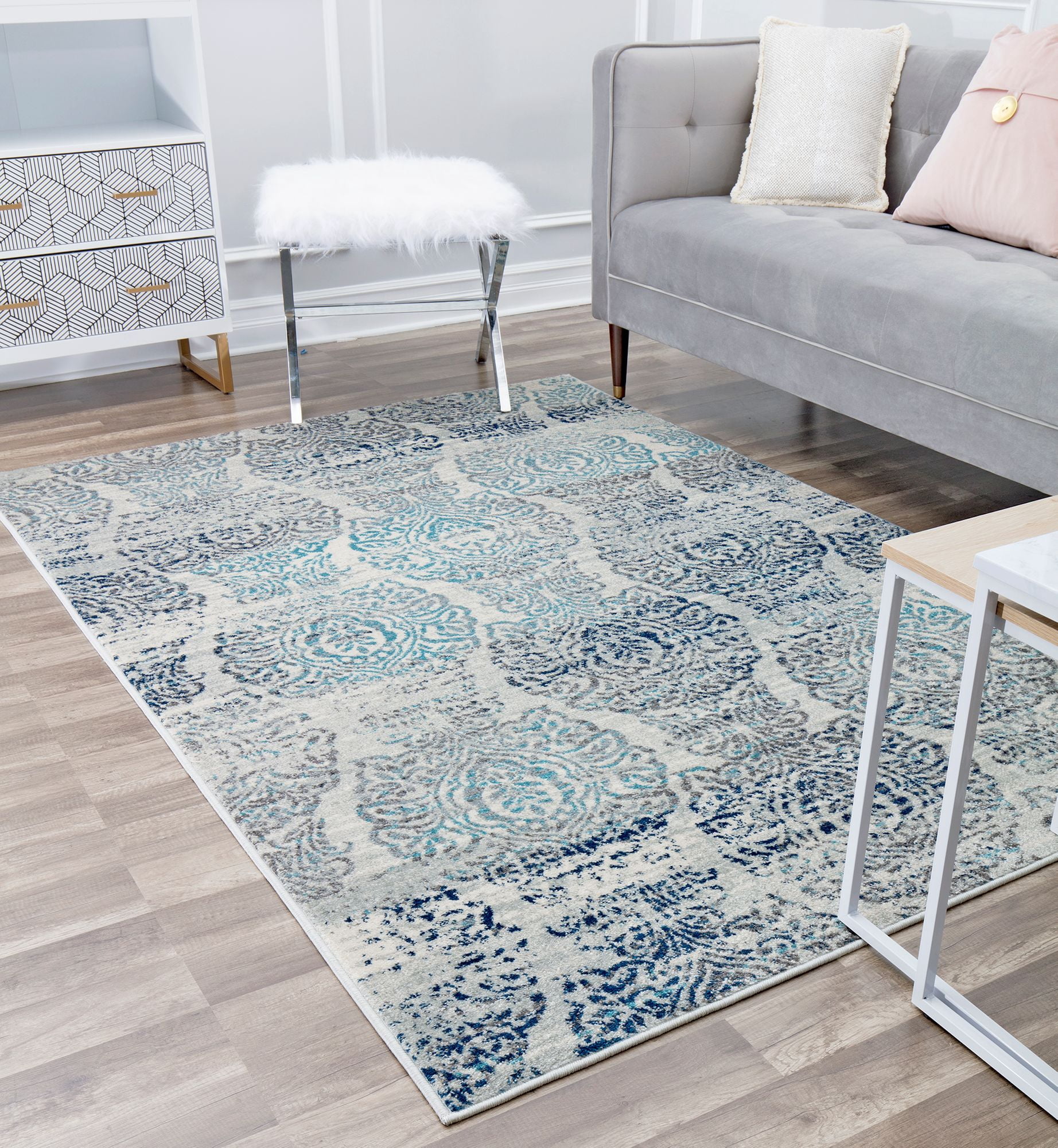 Rugs America Aurea KA10A Dove Slate Geometric Contemporary Blue Area Rug, 8'x10'