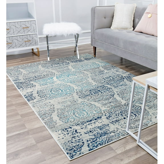 Rugs America Aurea KA10A Dove Slate Geometric Contemporary Blue Area Rug, 8'x10'