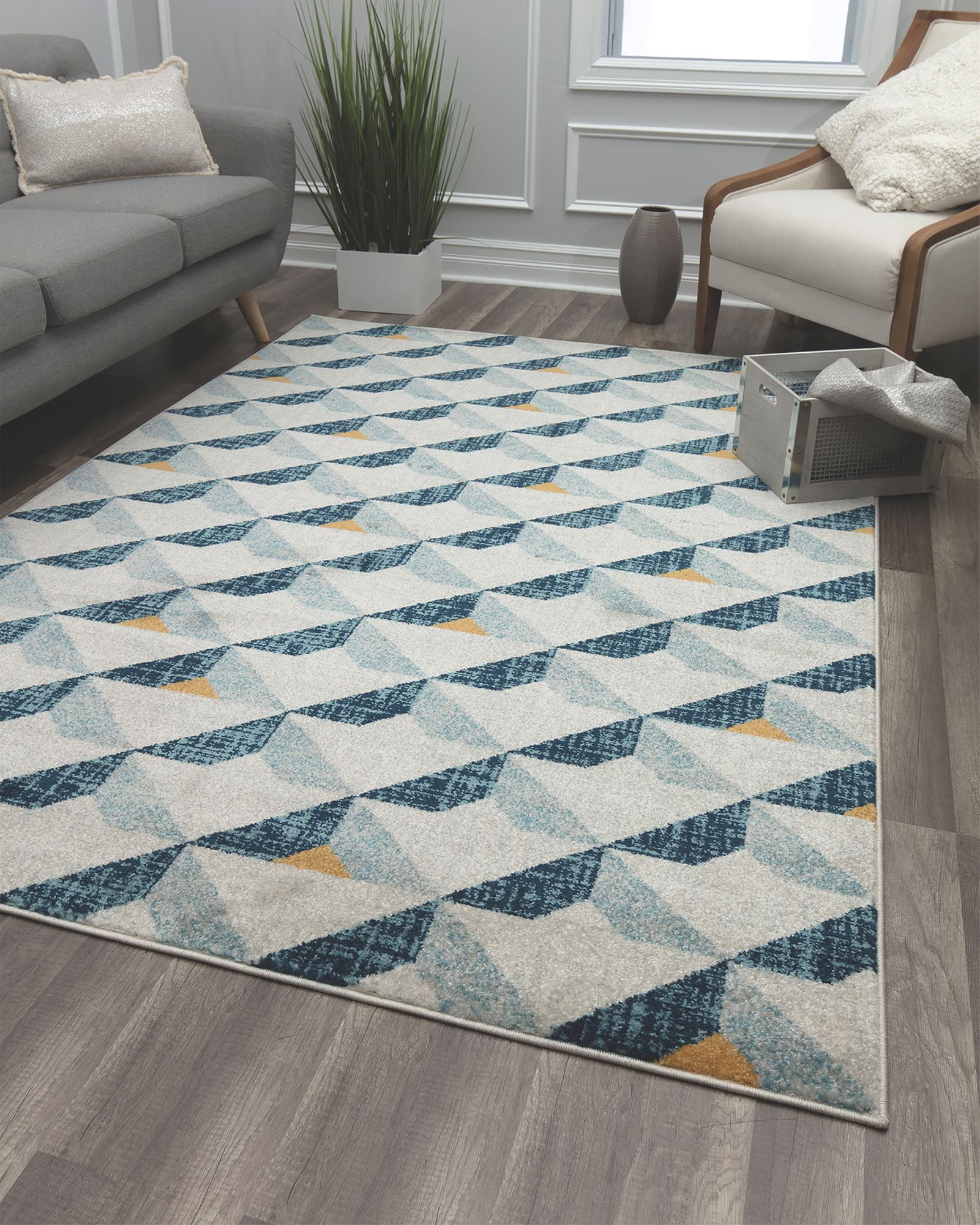 Rugs America Aurea KA30B Blue Tone Geometric Contemporary Gray Area Rug, 8'x10'