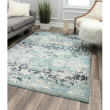 Rugs America Aurea KA35B Boho Blue Geometric Contemporary Blue Area Rug, 8'x10'