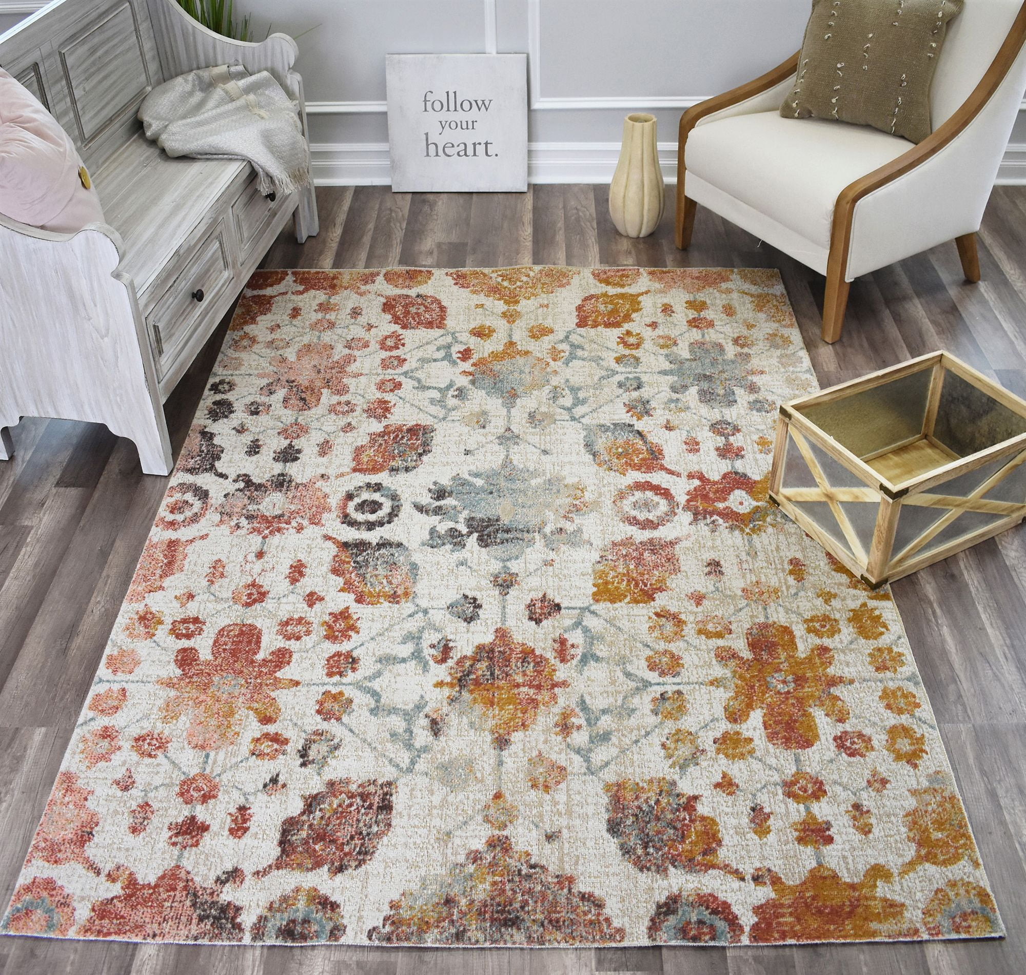 Rugs America Austin Collection Painted Sand AN40A Vintage Transitional Area Rug 5'0"x7'0"