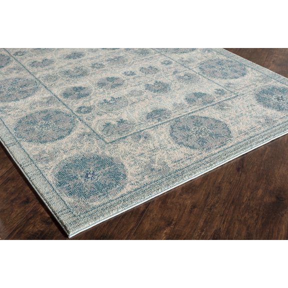 Rugs America Beverly Collection Ivory Blue BV100A Transitional Abstract Area Rug 2' x 3'