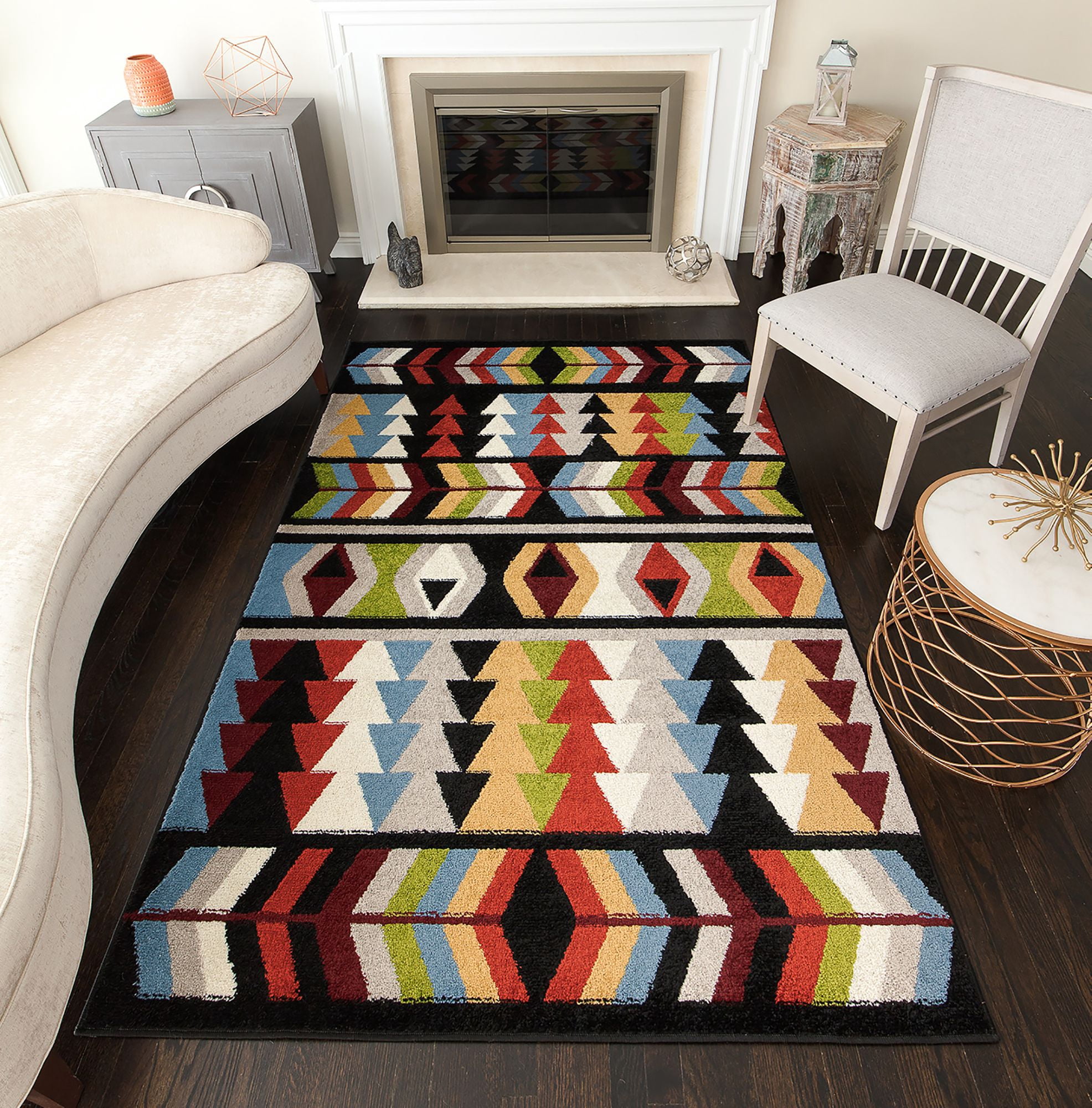 Rugs America Bradford KH30B Hues Black Tribal Moroccan Black Area Rug, 5'x7'