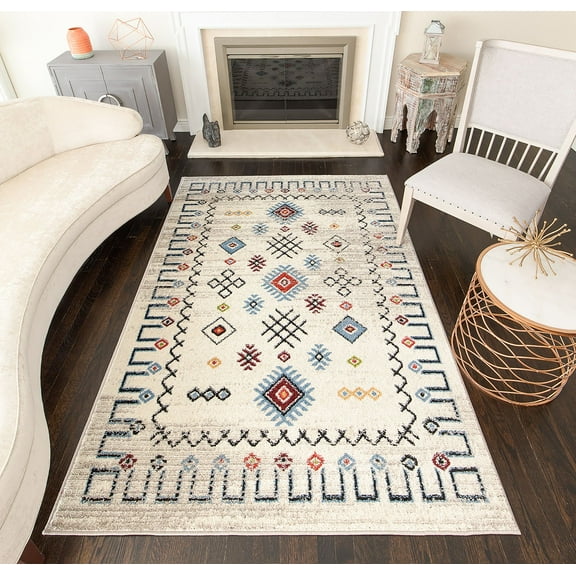 Rugs America Bradford KH60A Gabbeh Cream Tribal Moroccan cream Area Rug, 8'x10'