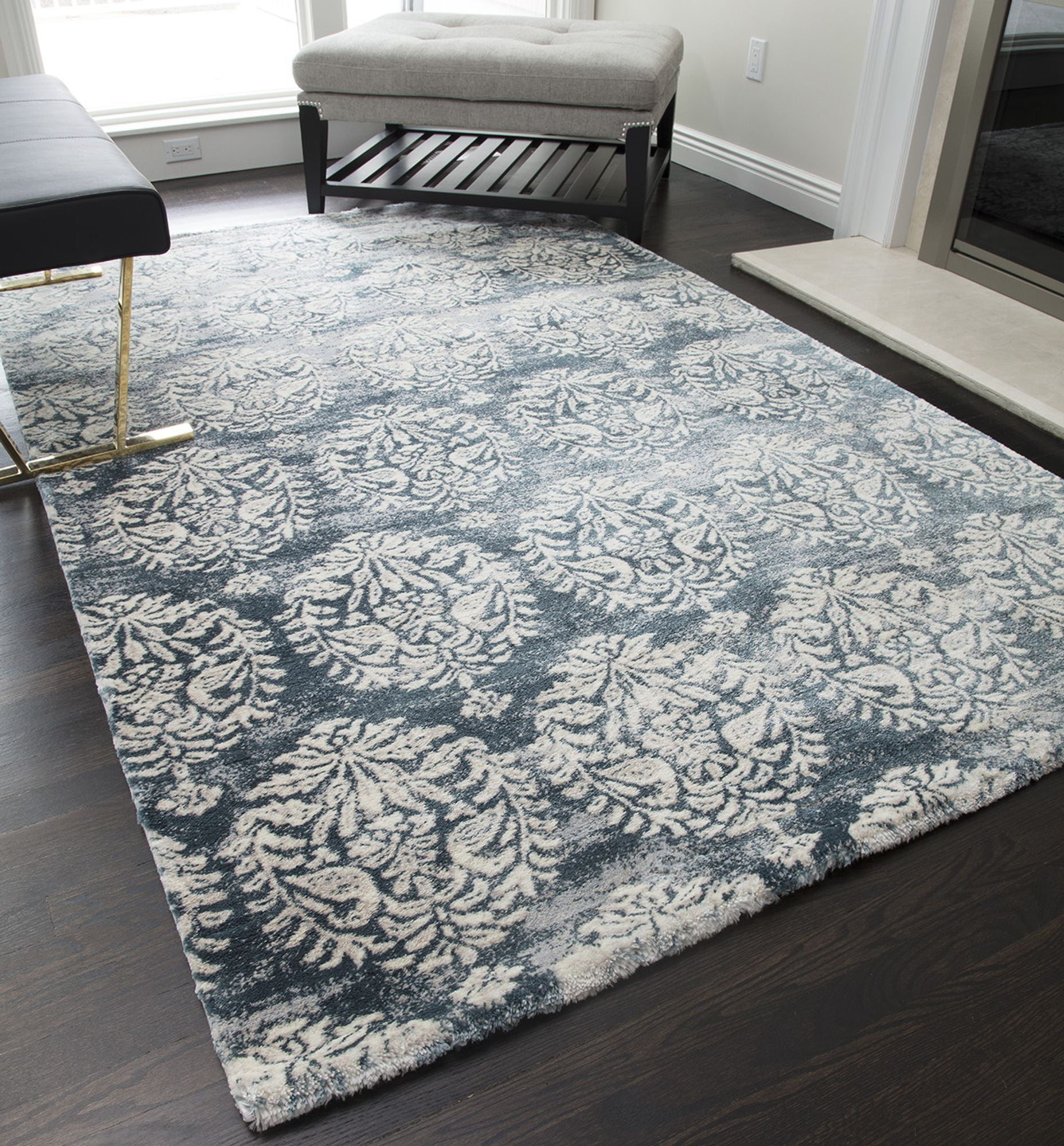 Rugs America Brighton Collection Crystal Blue BH500A Transitional Oriental Area Rug 2'3" x 8'