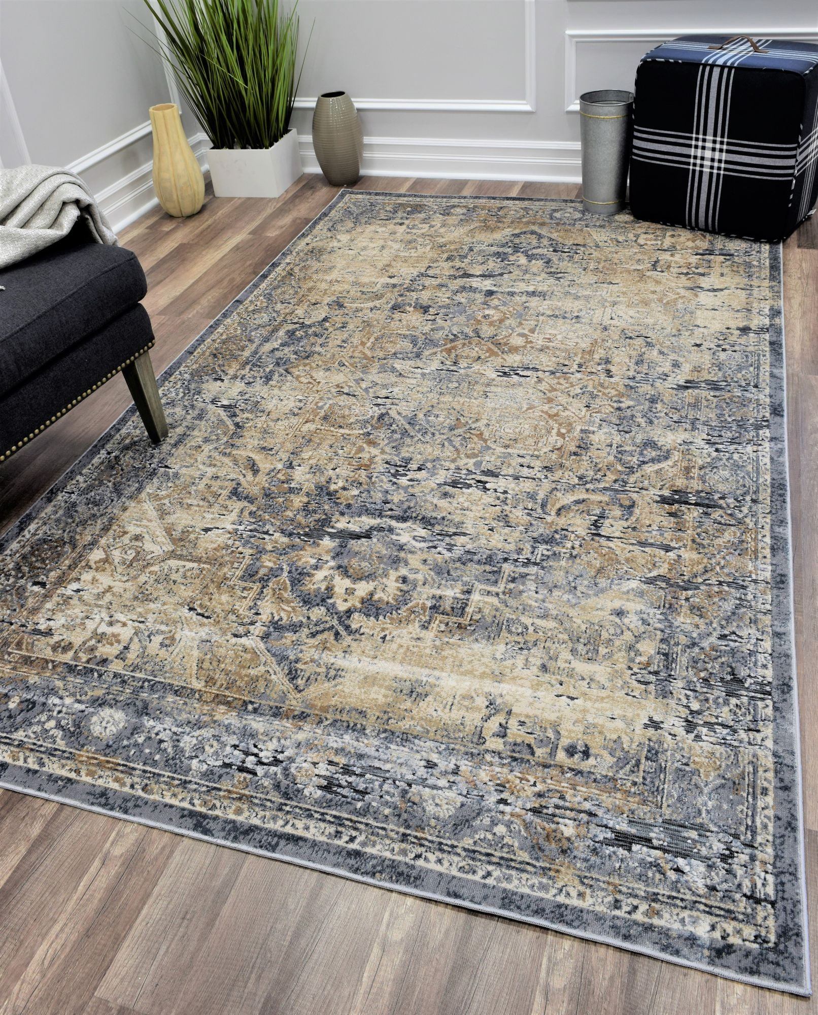 Cambridge Transitional 5' x 8' Blue Navy Synthetic Area Rug