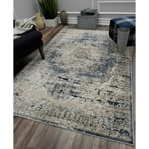 Rugs America Cambridge Collection Blue Tan CB400A Transitional Abstract Area Rug 2' x 4'