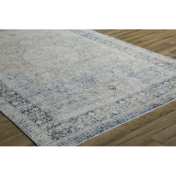 Rugs America Cambridge Collection Tan Blue CB100A Transitional Abstract Area Rug 5' x 8'