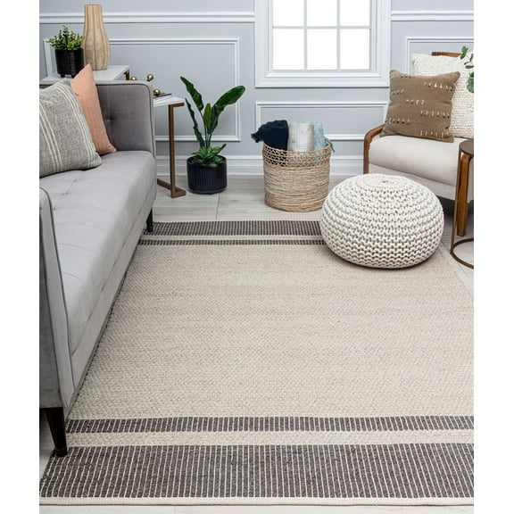 Rugs America Daphina DN10C Asphalt Border Farmhouse Cream Area Rug, 8'0"x10'0"