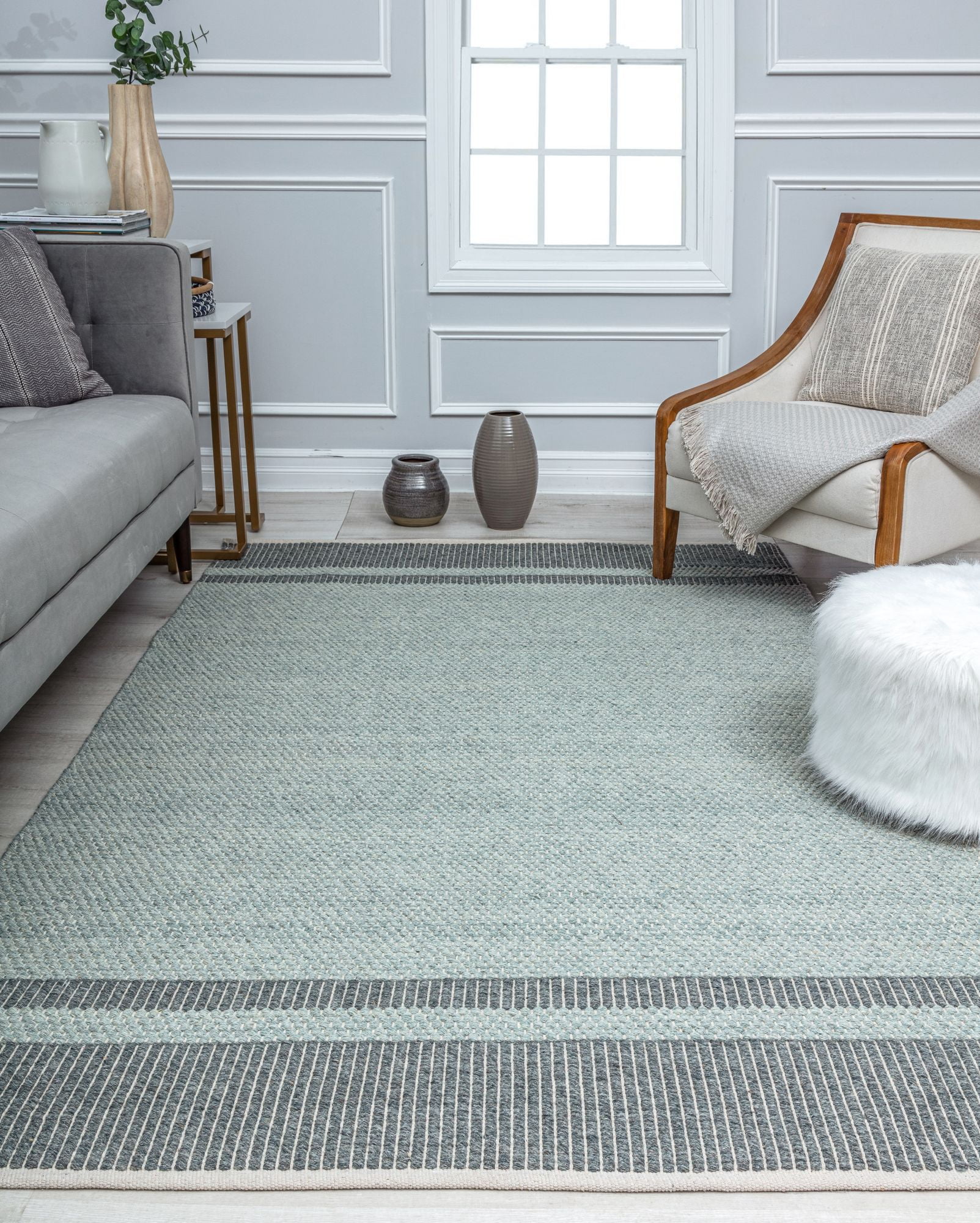 Rugs America Daphina DN10D Ravenna Border Farmhouse Blue Area Rug, 5’0”x7’0”