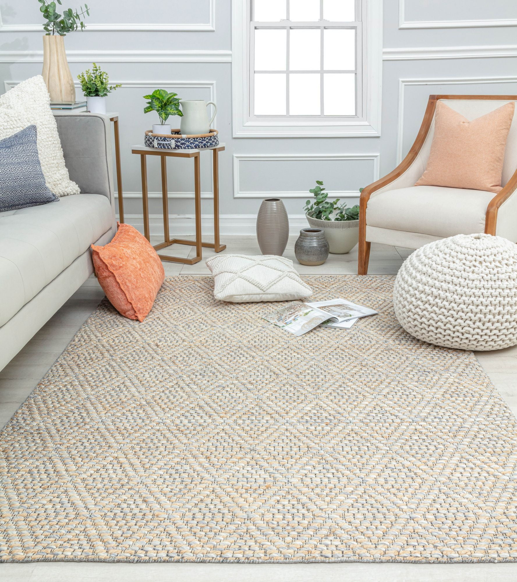 Rugs America Double Diamond DB10A Textured/Diamond Farmhouse Cream Area Rug, 8’0”x10’0”