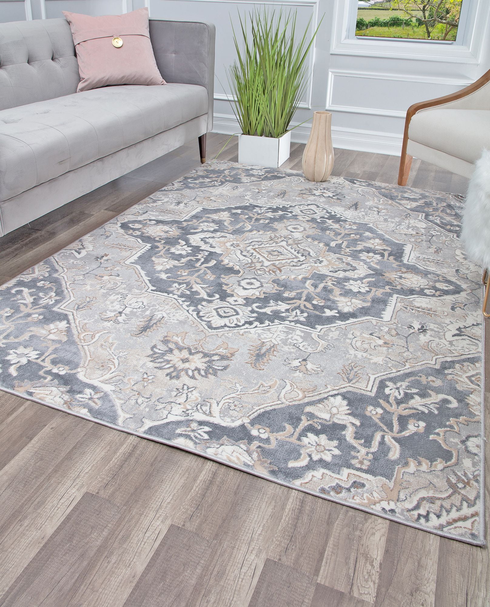Rugs America Emali EA15A Cobblestone Vintage Farmhouse Light Gray Area Rug, 5'x7'