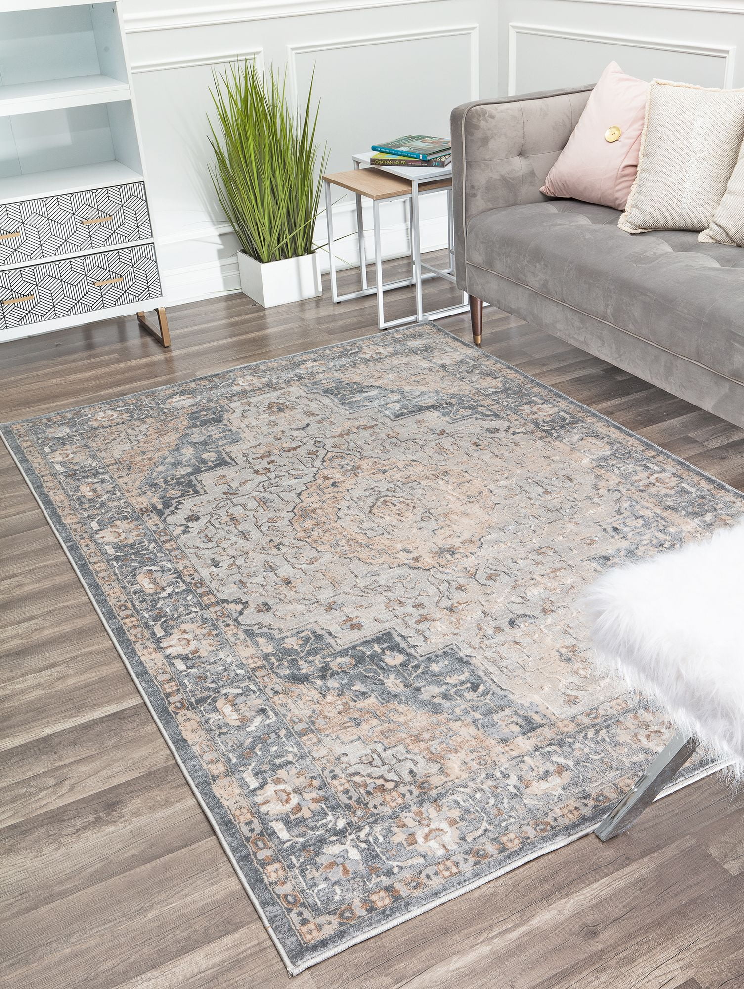 Rugs America Emali EA30A Taupe Grey Vintage Farmhouse Taupe Area Rug, 5'x7'