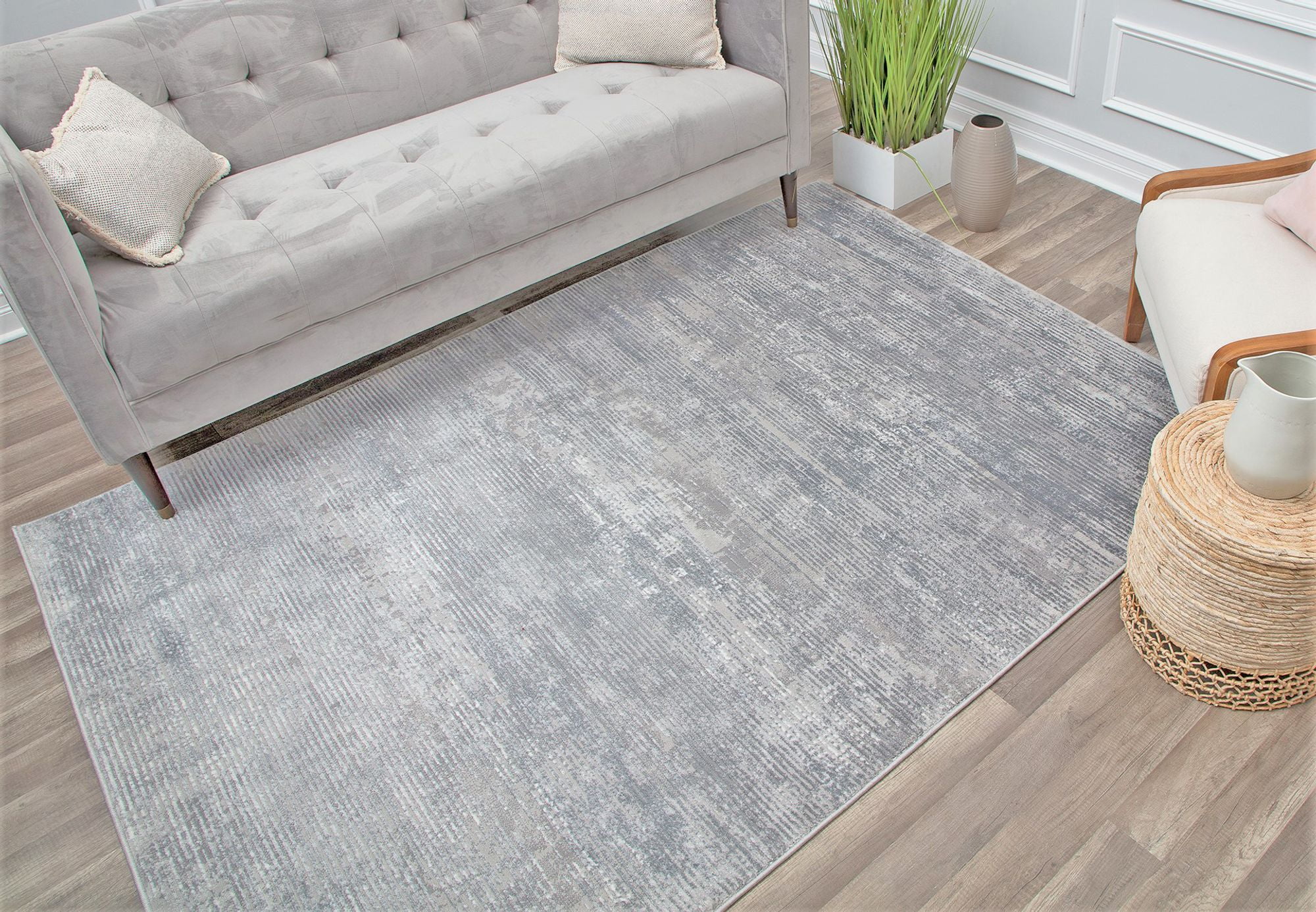 Gray Abstract 5' x 7' Stain-Resistant Synthetic Area Rug