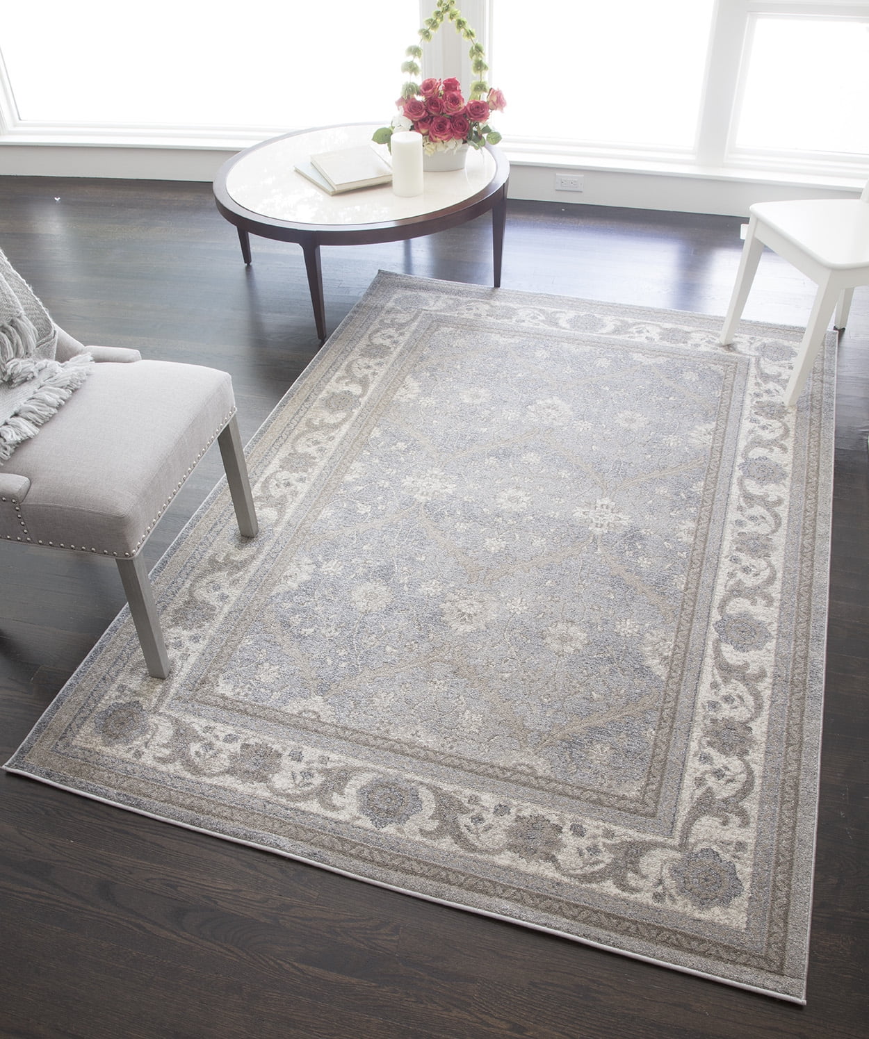 Rugs America Estelle Collection grey Ivory ET100A Transitional Oriental Area Rug 5'3" x 7'6"