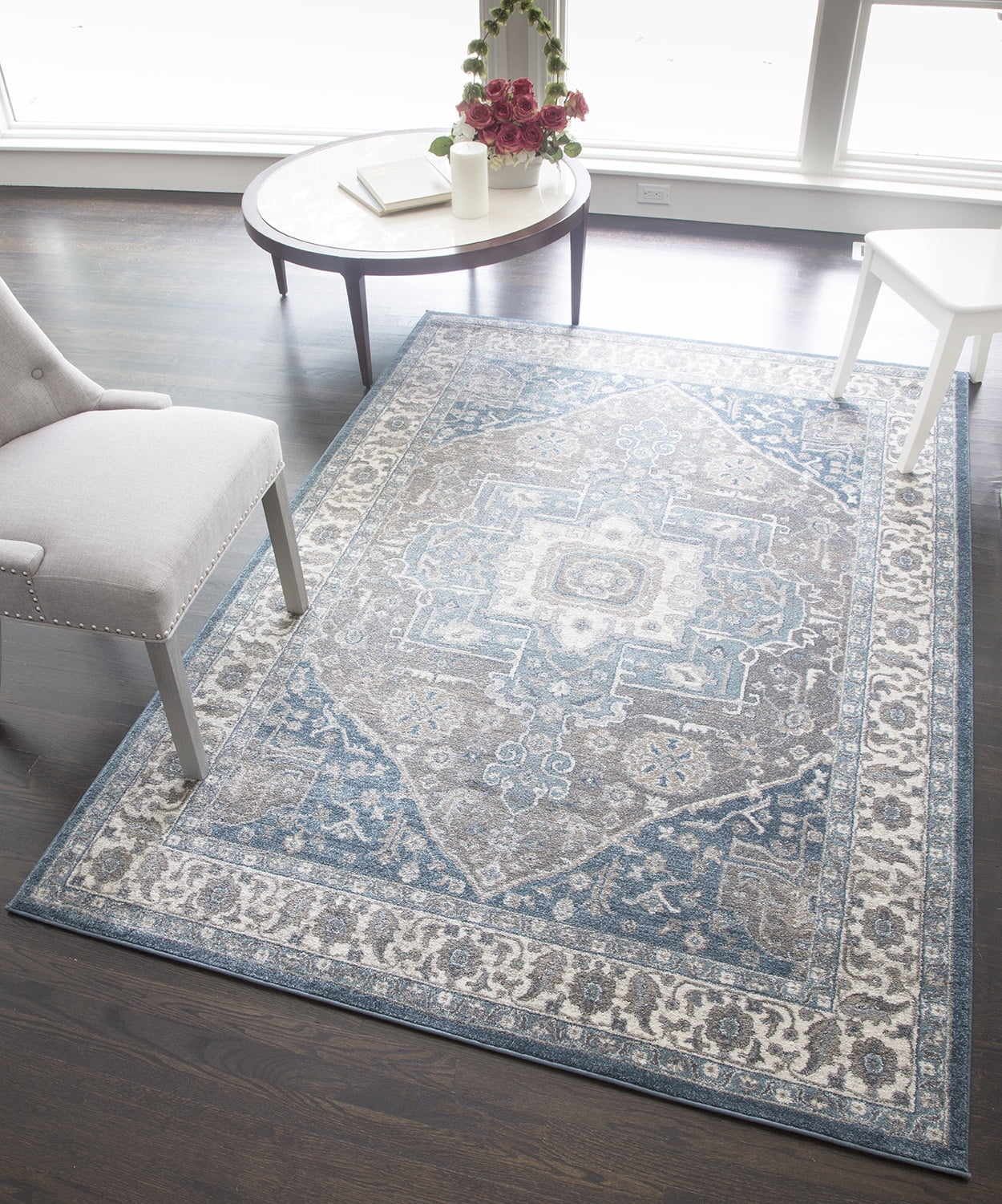 Rugs America Estelle Collection grey Blue ET550A Transitional Oriental Area Rug 5'3" x 7'6"