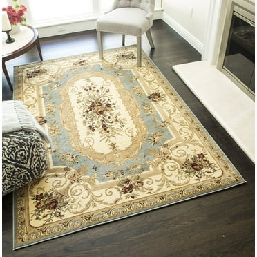 Rugs America Faith 2513-LBL Aubusson Light Blue European Traditional Blue Area Rug, 6'7"x9'6"