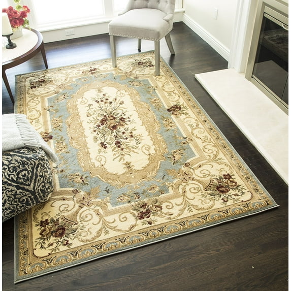 Rugs America Faith 2513-LBL Aubusson Light Blue European Traditional Blue Area Rug, 6'7"x9'6"