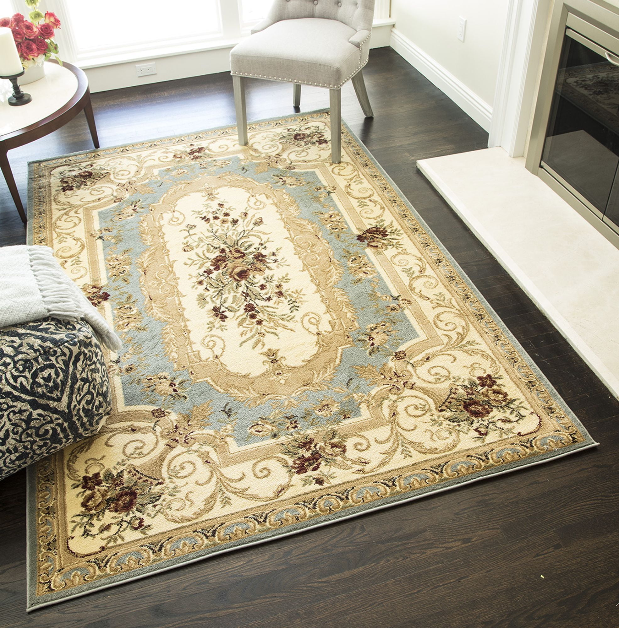 Rugs America Faith 2513LBL Aubusson Light Blue European Traditional