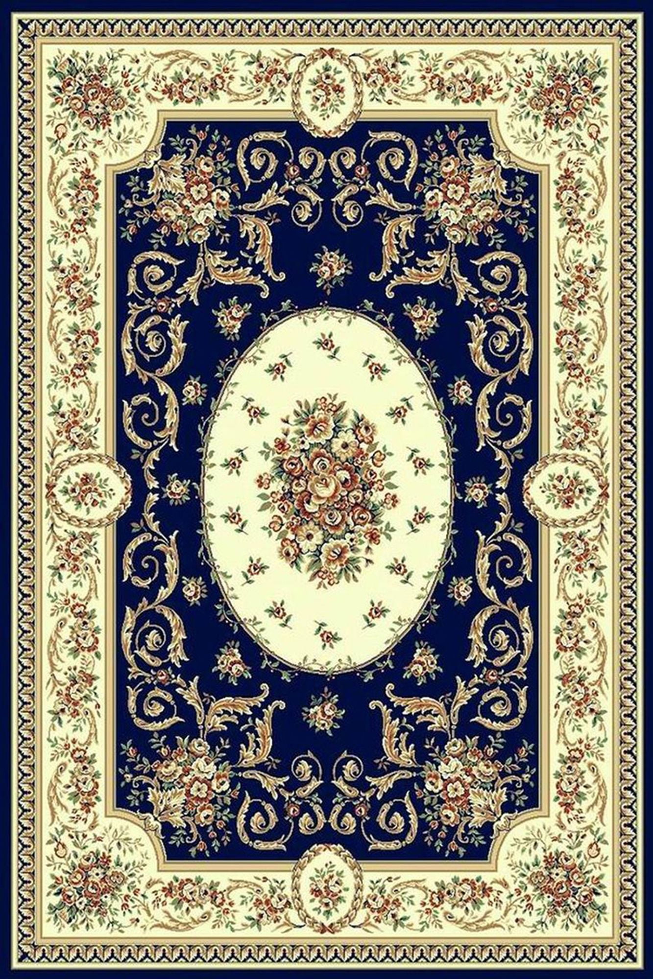 Navy and Cream Medallion Synthetic 6' x 9' Area Rug
