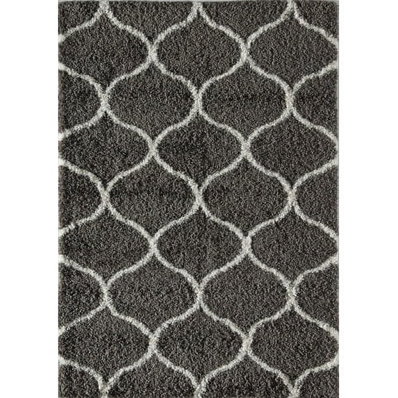 Rugs America Feather Shag Collection Charcoal Ivory Links FH200A Contemporary Geometric Area Rug 8' x 10'