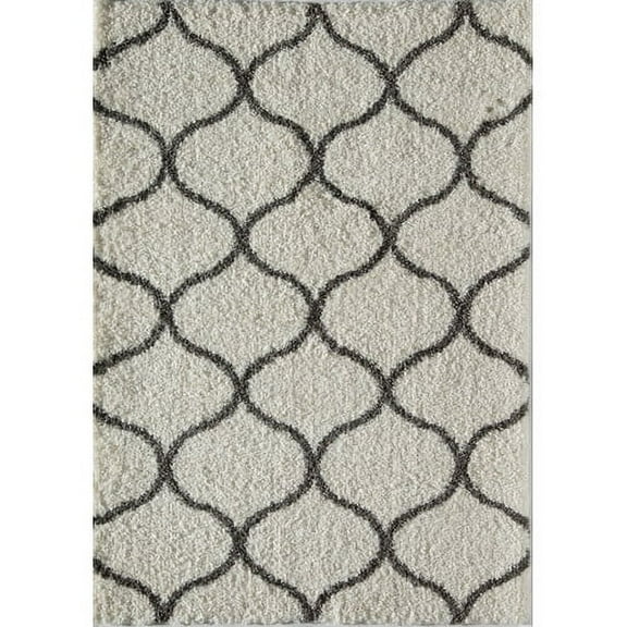Rugs America Feather Shag Collection Ivory Charcoal Links FH200B Contemporary Geometric Area Rug 8' x 10'