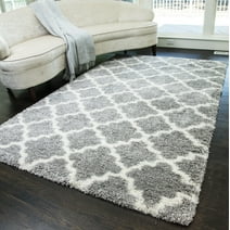 Rugs America Feather Shag Collection grey Ivory Quatrefoil FH100B Contemporary Geometric Area Rug 5' x 8'