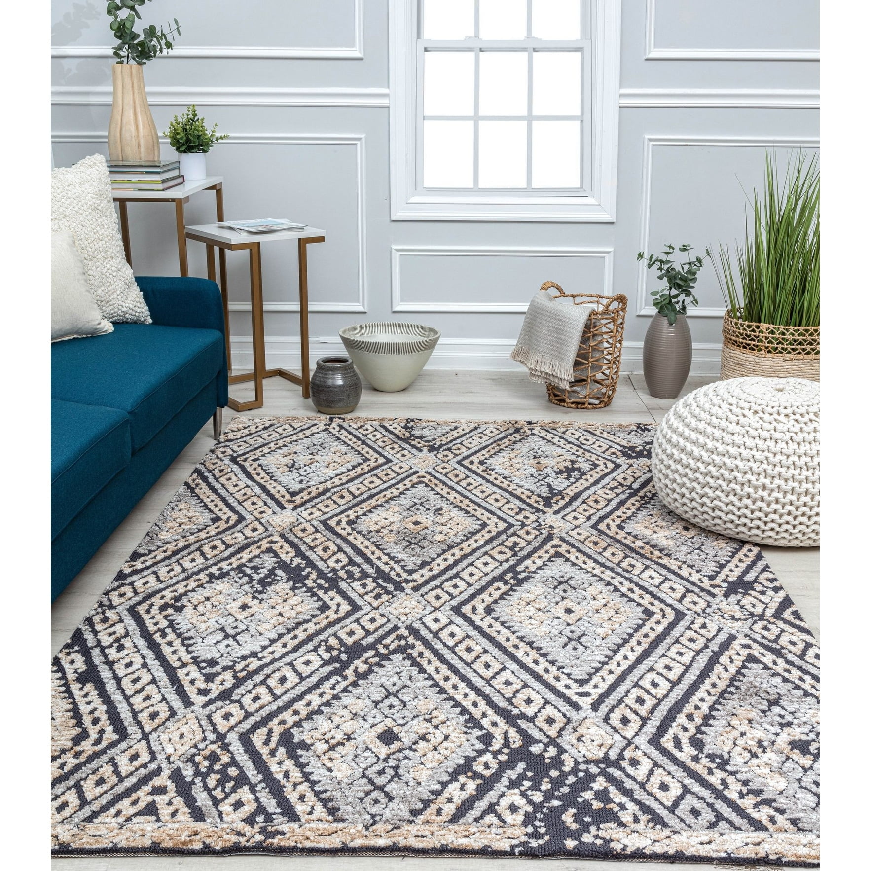 Rugs America GA10A Charcoal Diamond Diamond Bohemian Charcoal Area Rug, 2'0"x3'0" Ideal for Living Room, Bedroom, Dining Room and More