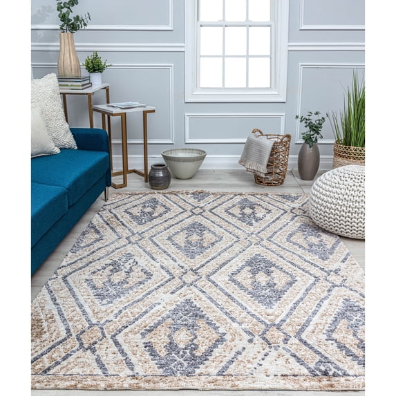 Rugs America GA10B Ivory Diamond Diamond Bohemian White Area Rug, 2'0"x3'0" Ideal for Living Room, Bedroom, Dining Room and More