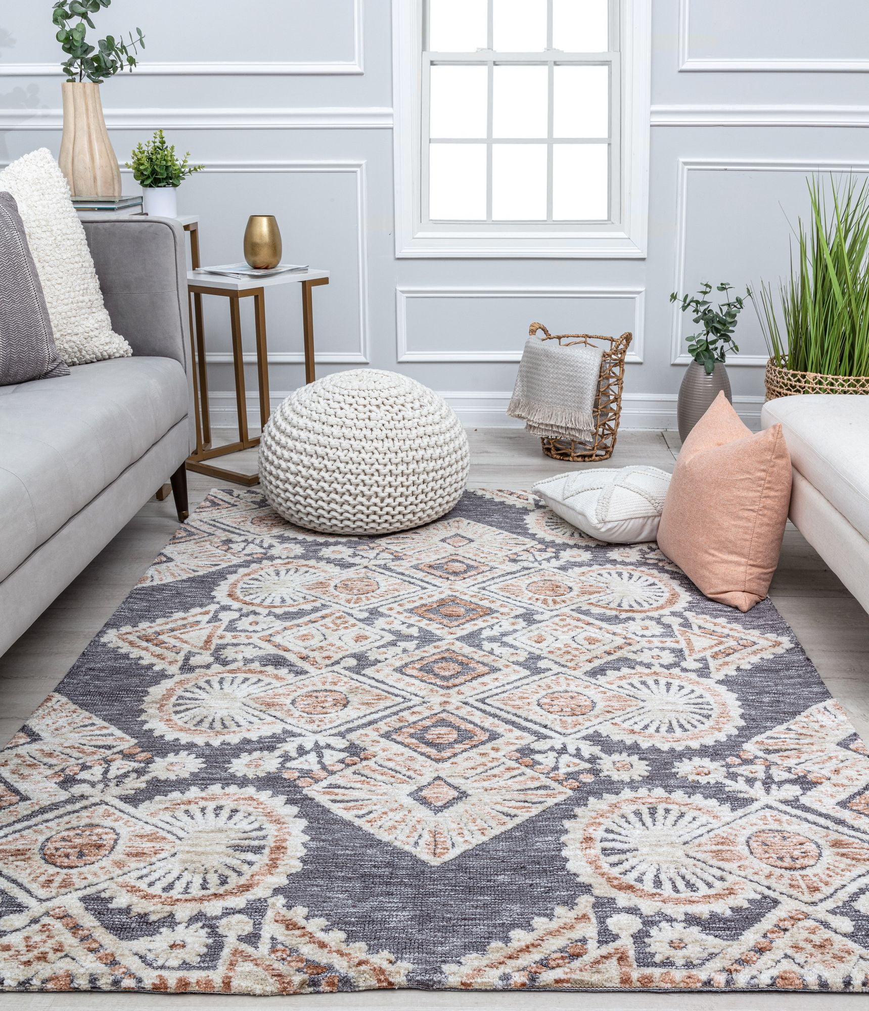 Rugs America GA25A Silver Majesty Tribal Bohemian Charcoal Area Rug, 5’0”x7’0” Ideal for Living Room, Bedroom, Dining Room and More