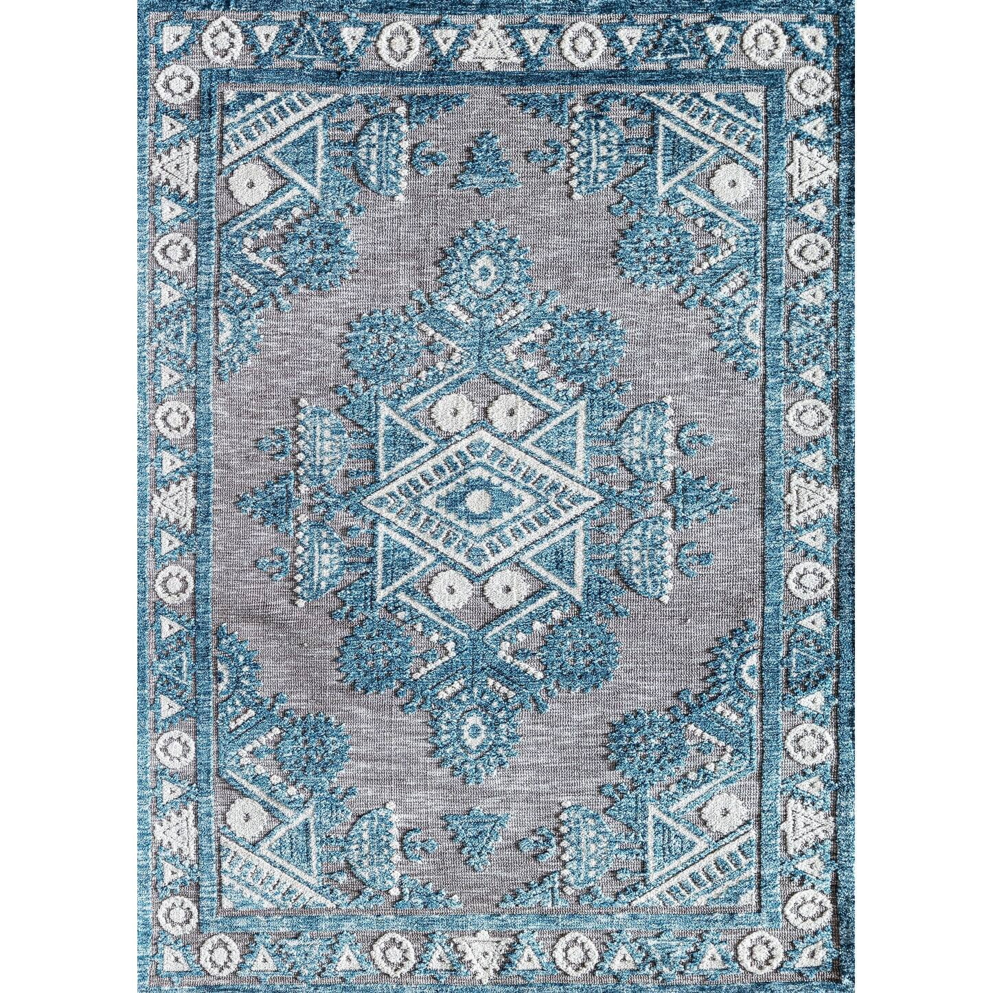 Rugs America GA30A Blue Wonder Tribal Bohemian Blue Area Rug, 5’0”x7’0” Ideal for Living Room, Bedroom, Dining Room and More