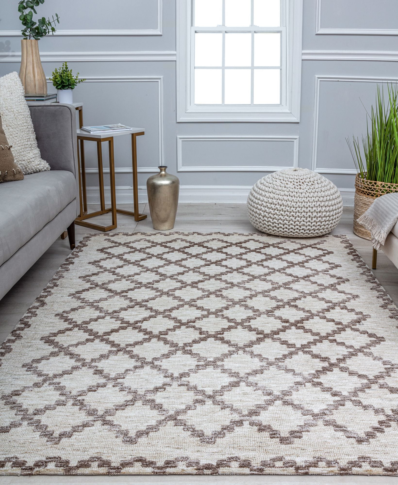 Rugs America GA45A Royal Ivory Diamond/Trellis Modern Cream Area Rug, 5’0”x7’0” Ideal for Living Room, Bedroom, Dining Room and More
