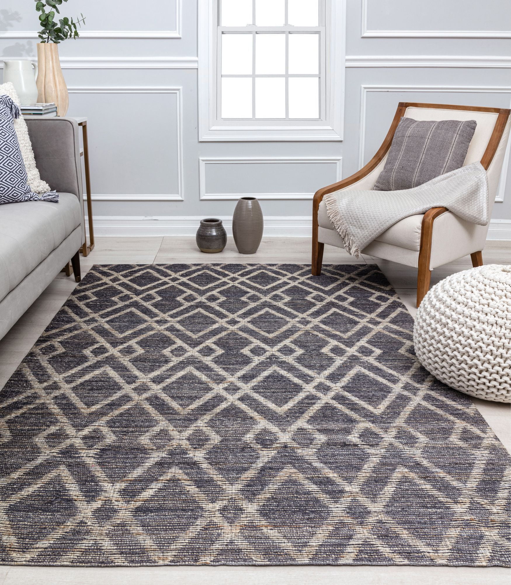 Rugs America GN10A Waves Diamond/Trellis Modern Navy Area Rug, 8'0"x10'0"