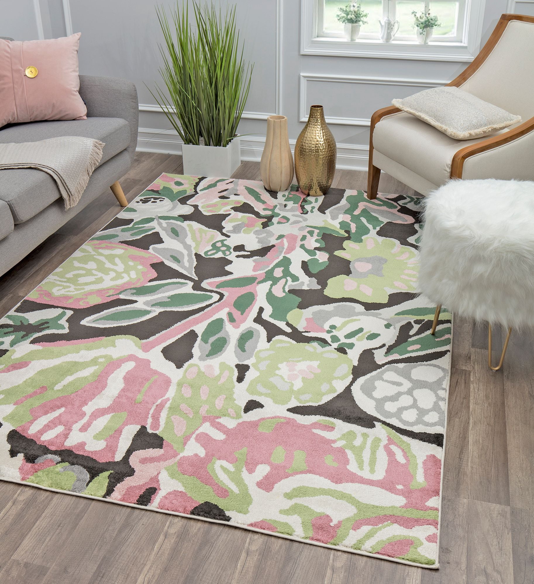 Rugs America Hanna VA15A Summer Bloom Floral Transitional Black Area Rug, 9'x12'