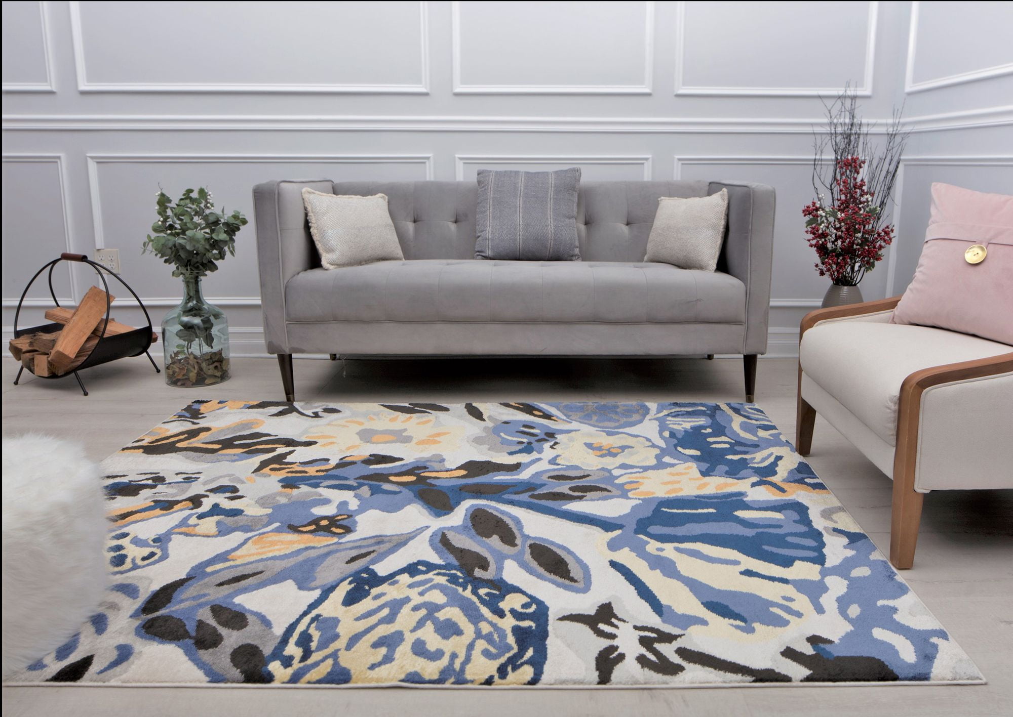 Rugs America Hanna VA15C Spring Delight Floral Transitional Blue Area Rug, 9'x12'