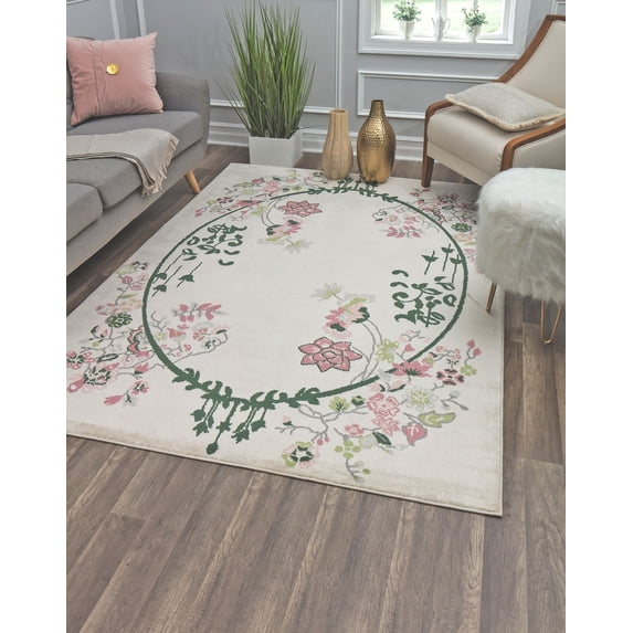 Rugs America Hanna VA20A Cream Magnolia Floral Transitional Beige Area Rug, 2'x4'