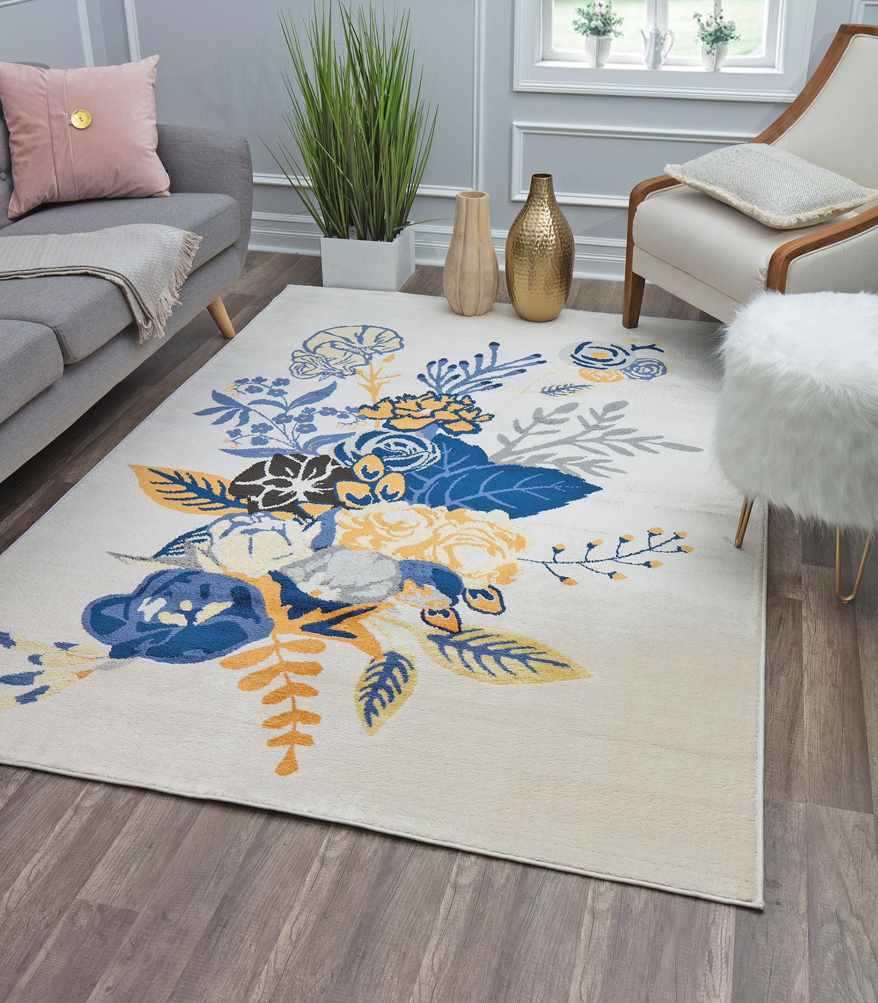 Rugs America Hanna VA25D Floral Charm Ivory Gold Floral Transitional Beige Area Rug, 9'x12'