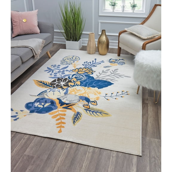 Rugs America Hanna VA25D Floral Charm Ivory Gold Floral Transitional Beige Area Rug, 9'x12'