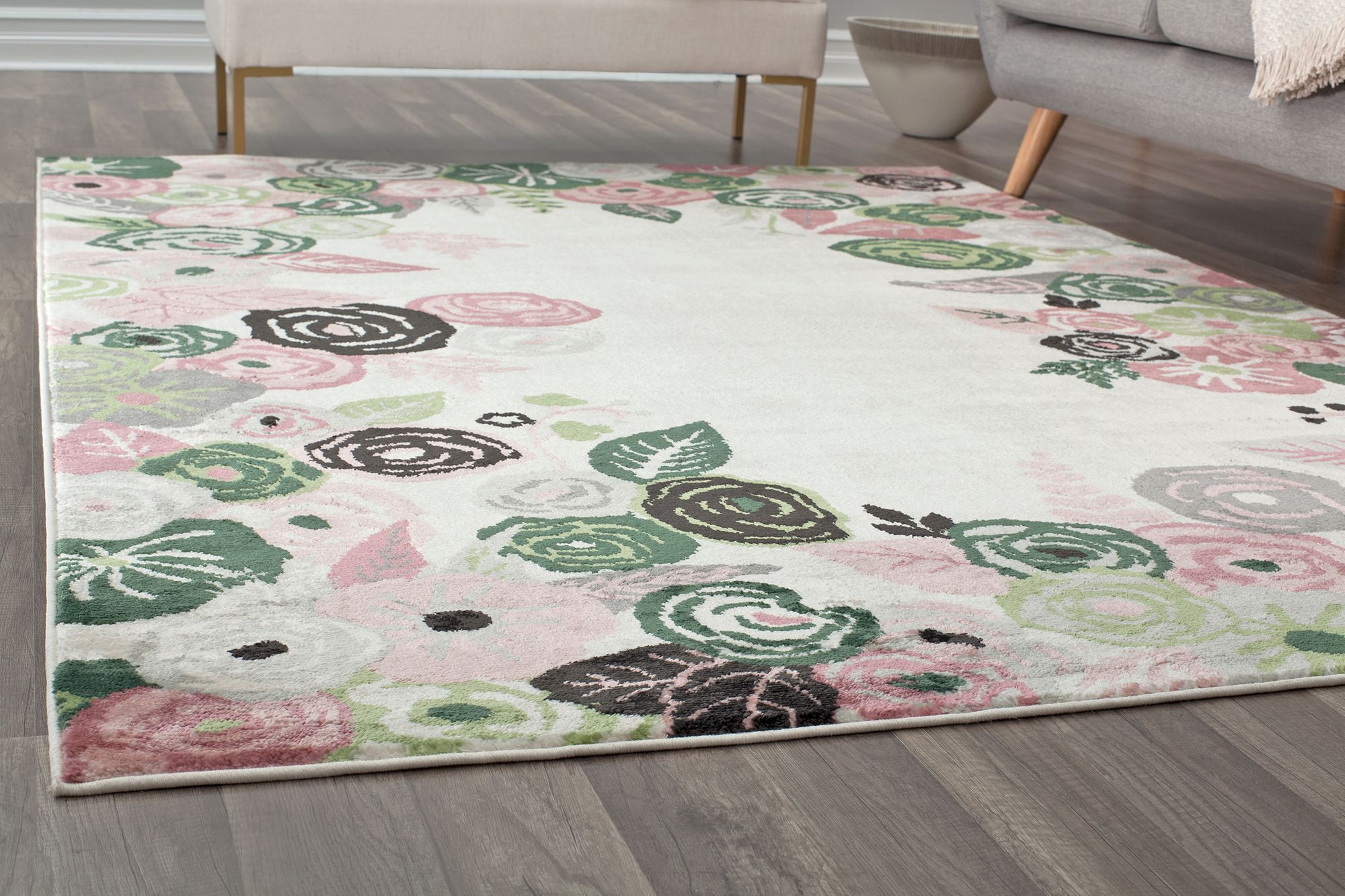 Royal Blossom Pink Ivory Beige 9' x 12' Floral Synthetic Rug