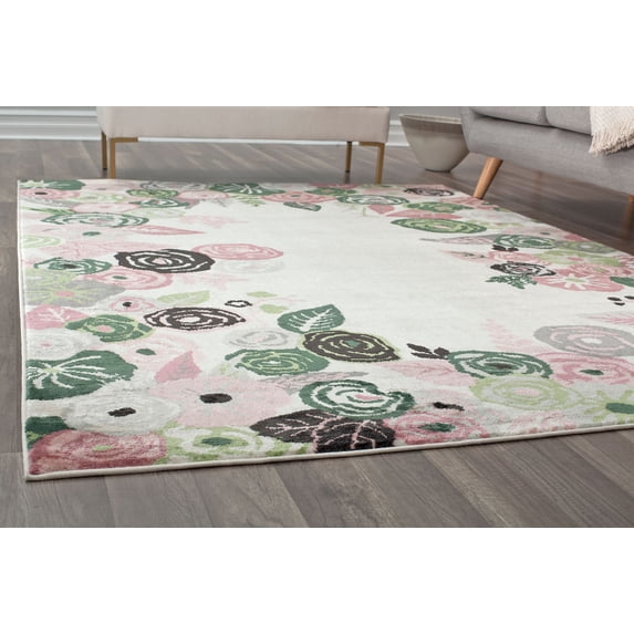 Rugs America Hanna VA35B Royal Blossom Pink Ivory Floral Transitional Beige Area Rug, 9'x12'