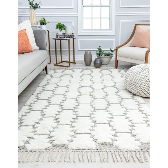 Rugs America Ivory Astra CR10A Textured/Trellis Bohemian White Area Rug, 2’0”x3’0”