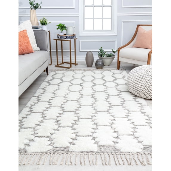 Rugs America Ivory Astra CR10A Textured/Trellis Bohemian White Area Rug ...