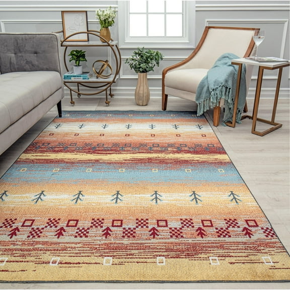 Rugs America Jaelyn JD25A Warm Horizon Tribal Bohemian Yellow Area Rug, 5'3" x 7'0"