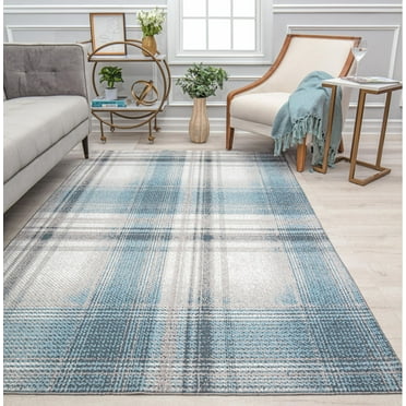 Rugs America Jaelyn JD50A Baltic Rapids Plaid Contemporary Blue Area Rug, 2'6" x 8'