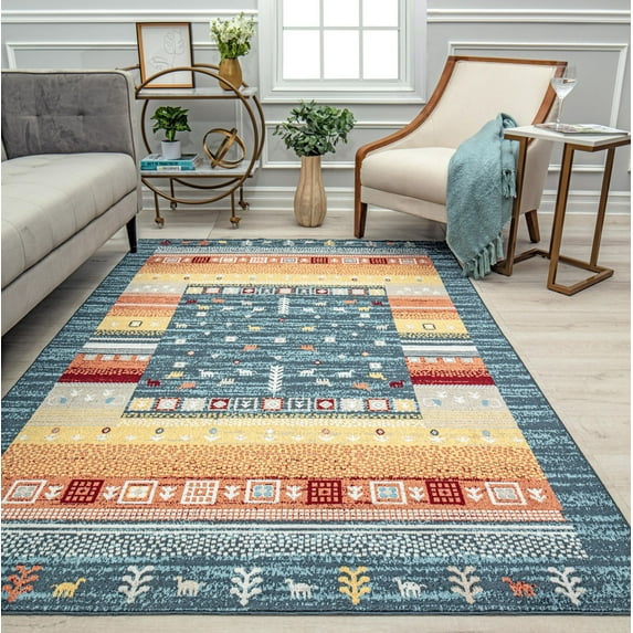 Rugs America Jaelyn JD55B Twilight Bayou Tribal Bohemian Blue Area Rug, 2'6" x 8'