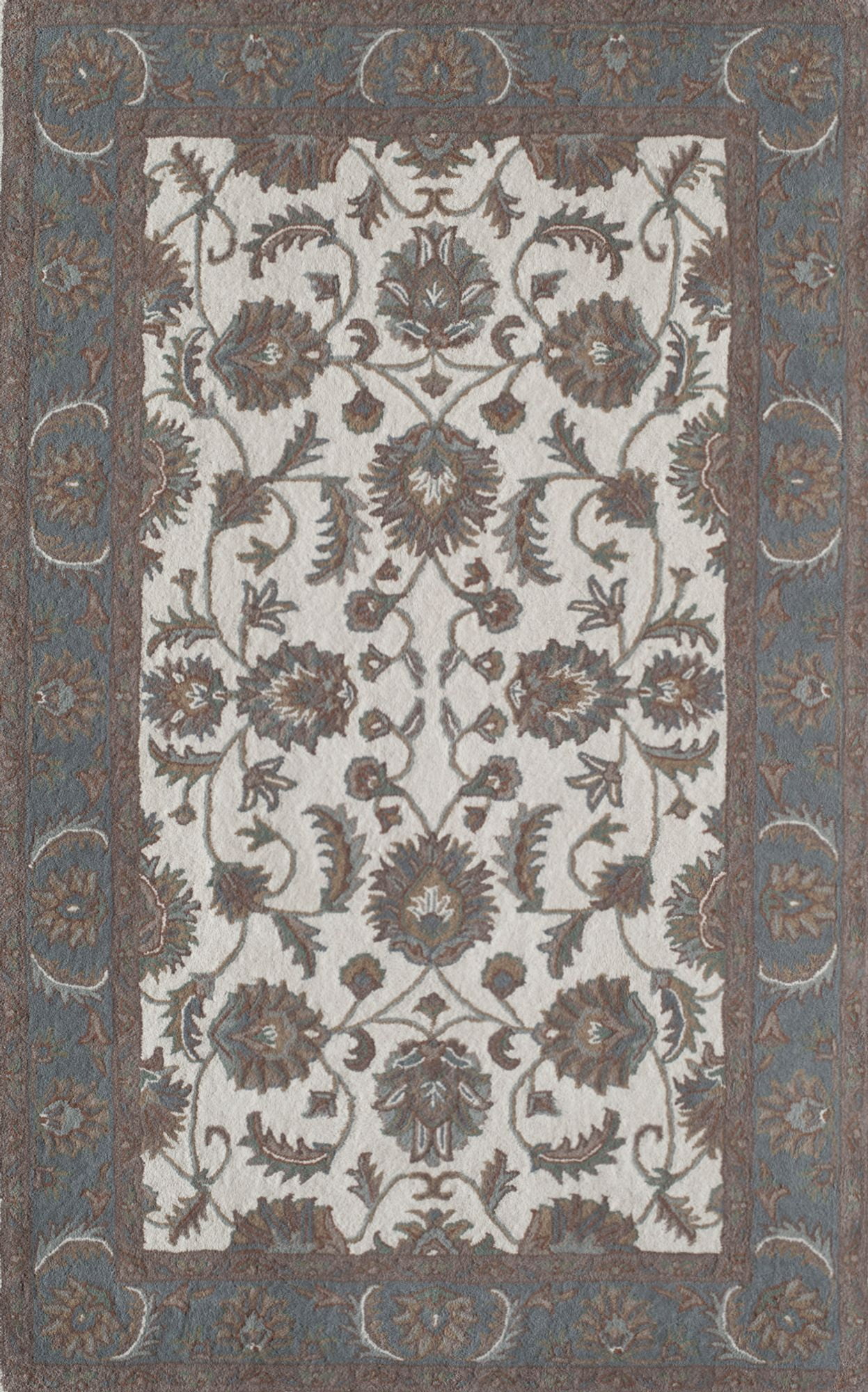 Ivory and Light Blue Handmade Wool Oriental Rug, 2' x 4'