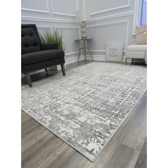 Rugs America Laurel WW10B Royal Silk Geometric Vintage White Area Rug, 2'2"x8'