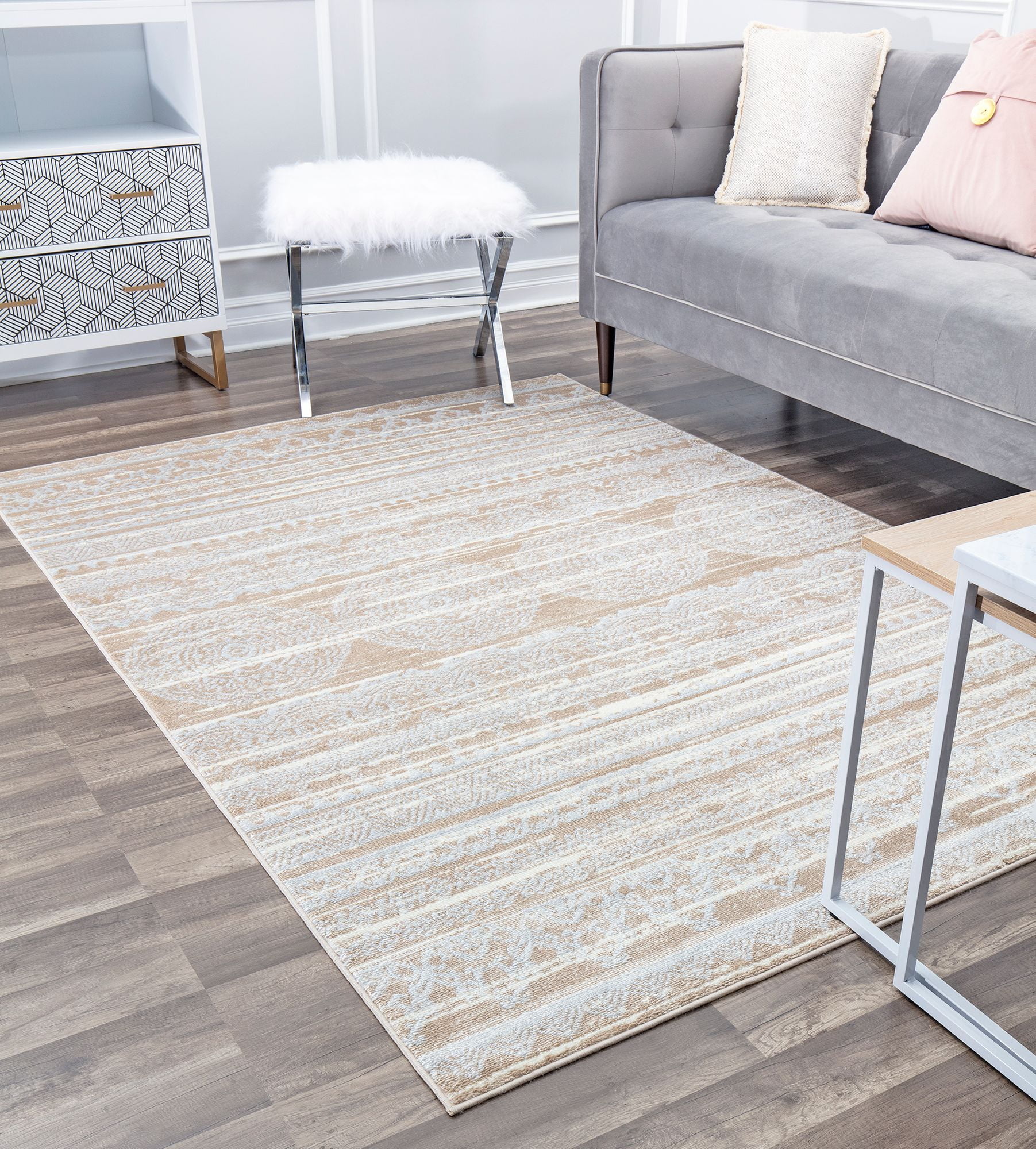 Reversible Blue 24" Synthetic Stain-Resistant Area Rug